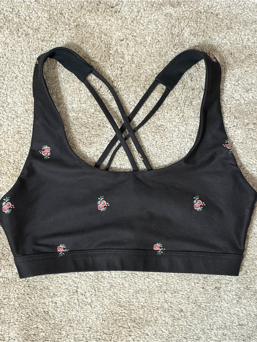 Spiritual Gangster Black Floral Strappy Sports Bra